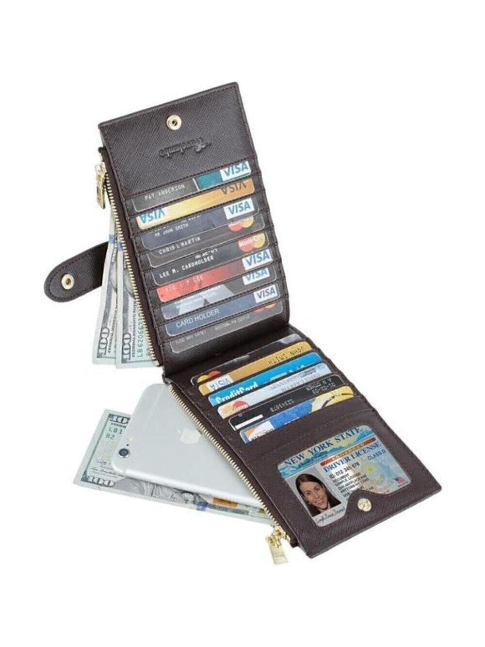 Women's Wallet RFID Blocking Bi fold Multi Card Wallet Zipper Pocket COFFEE NEW